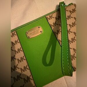 Michael Kors Green and Brown wristlet